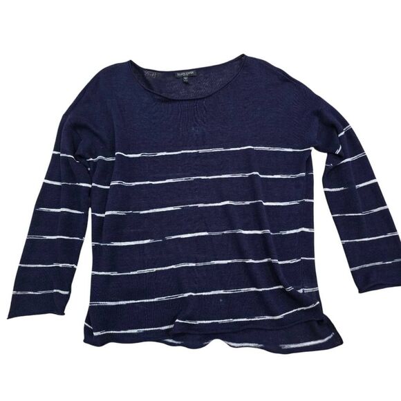 Eileen Fisher Sweater Women's Petite Medium PM Blue Knit Stripes Organic Linen G - Picture 1 of 6